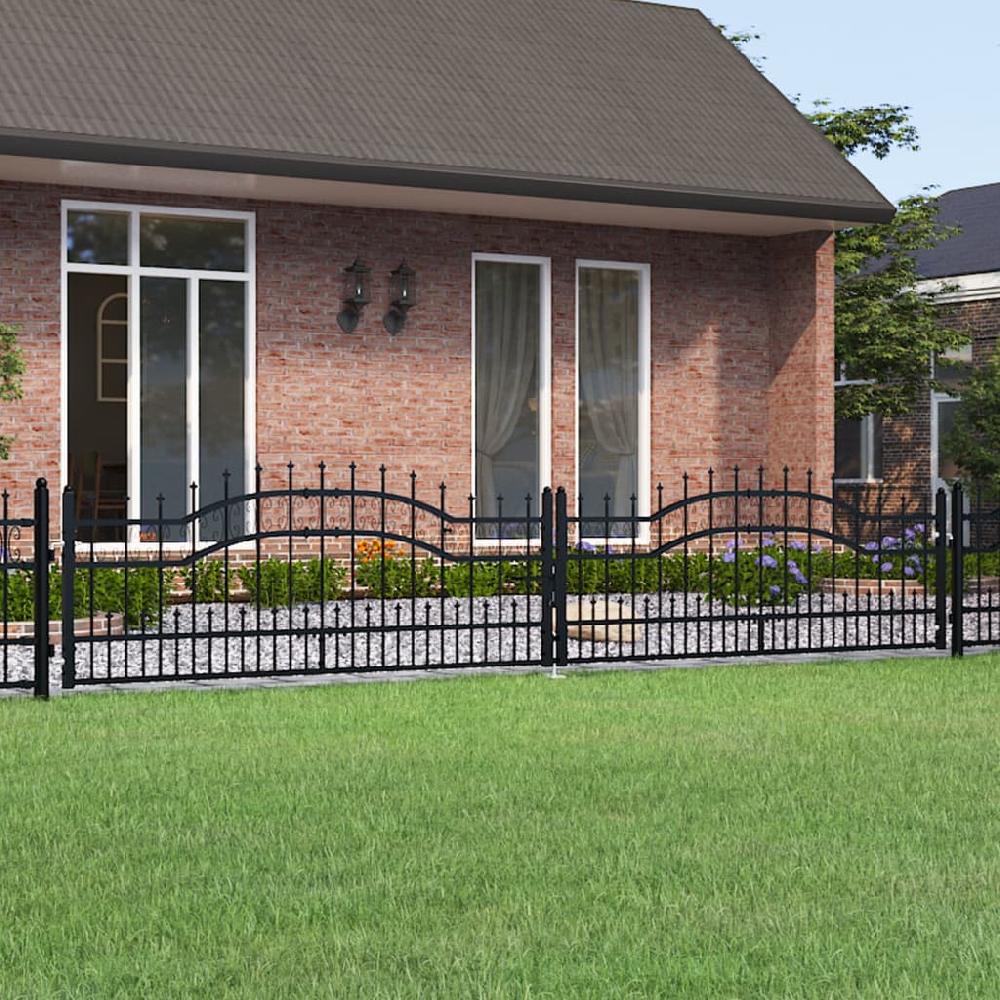 Puerta De Valla | Puerta De Jardín Punta Lanza Acero Recubierto Negro 406x120cm CFW95658