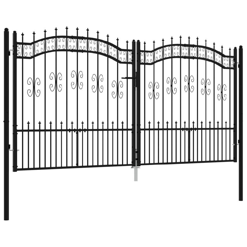 Puerta De Valla | Puerta De Jardín Punta Lanza Acero Recubierto Negro 305x198cm CFW74050