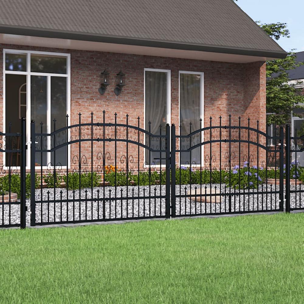 Puerta De Valla | Puerta De Jardín Punta Lanza Acero Recubierto Negro 305x151cm CFW63978
