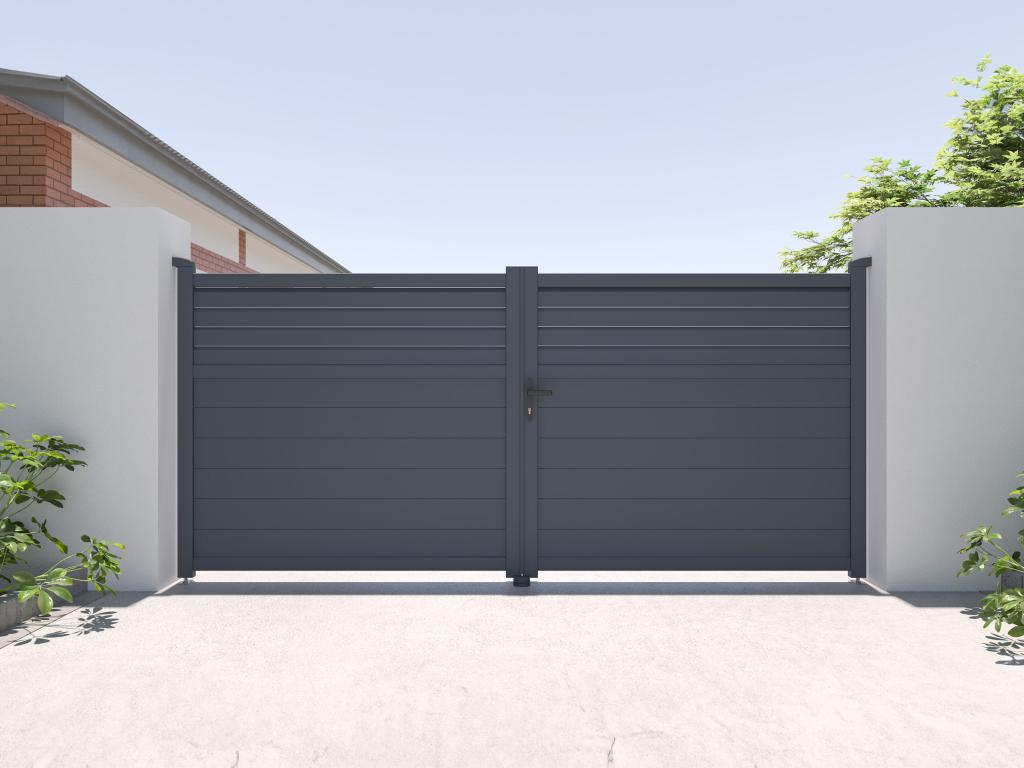 Puerta Eléctrica Batiente De Aluminio Con Lamas L355 X H166 Cm Antracita - VIAZO