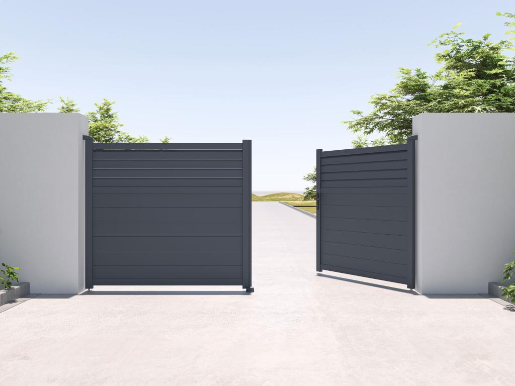 Puerta Eléctrica Batiente De Aluminio Con Lamas L355 X H166 Cm Antracita - VIAZO