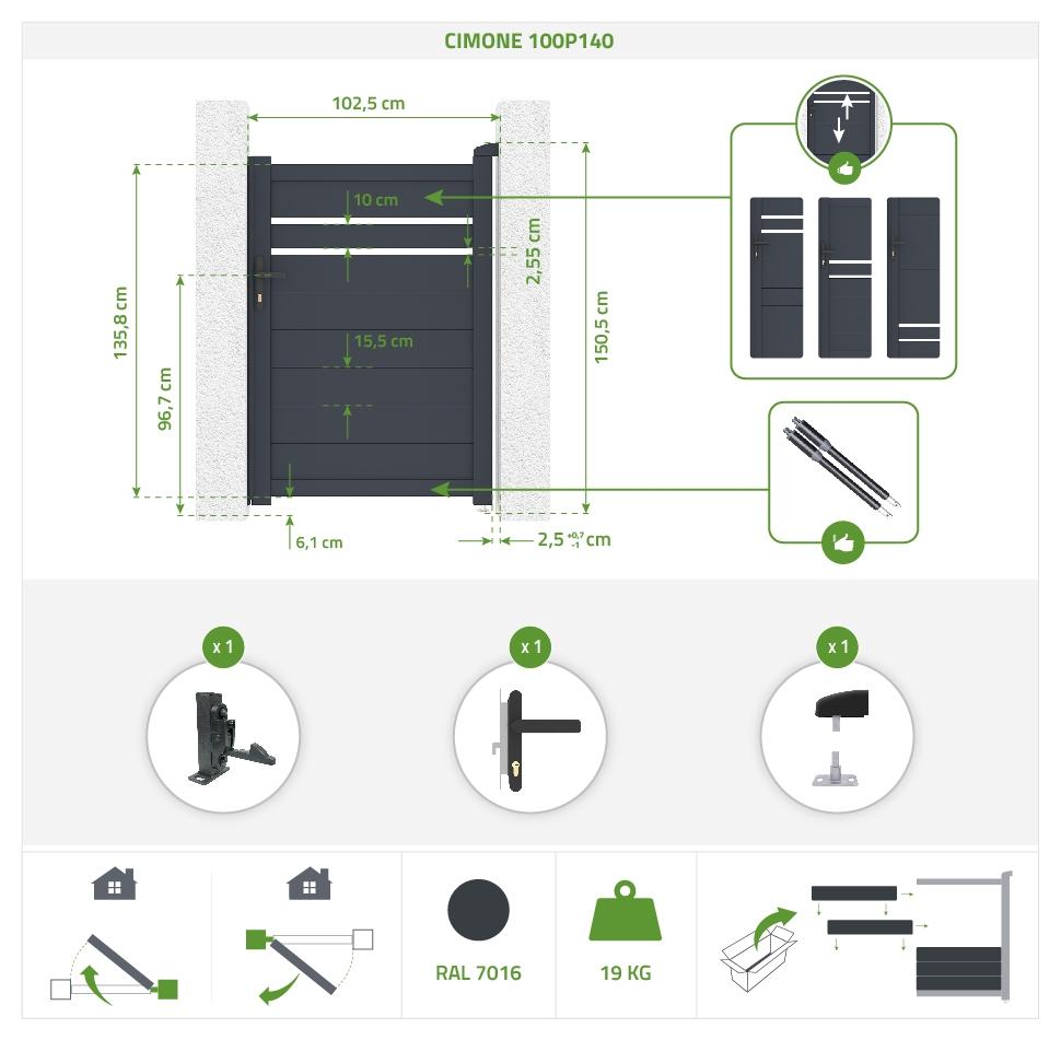 Puerta Peatonal De Aluminio 1m CIMONE 100P140