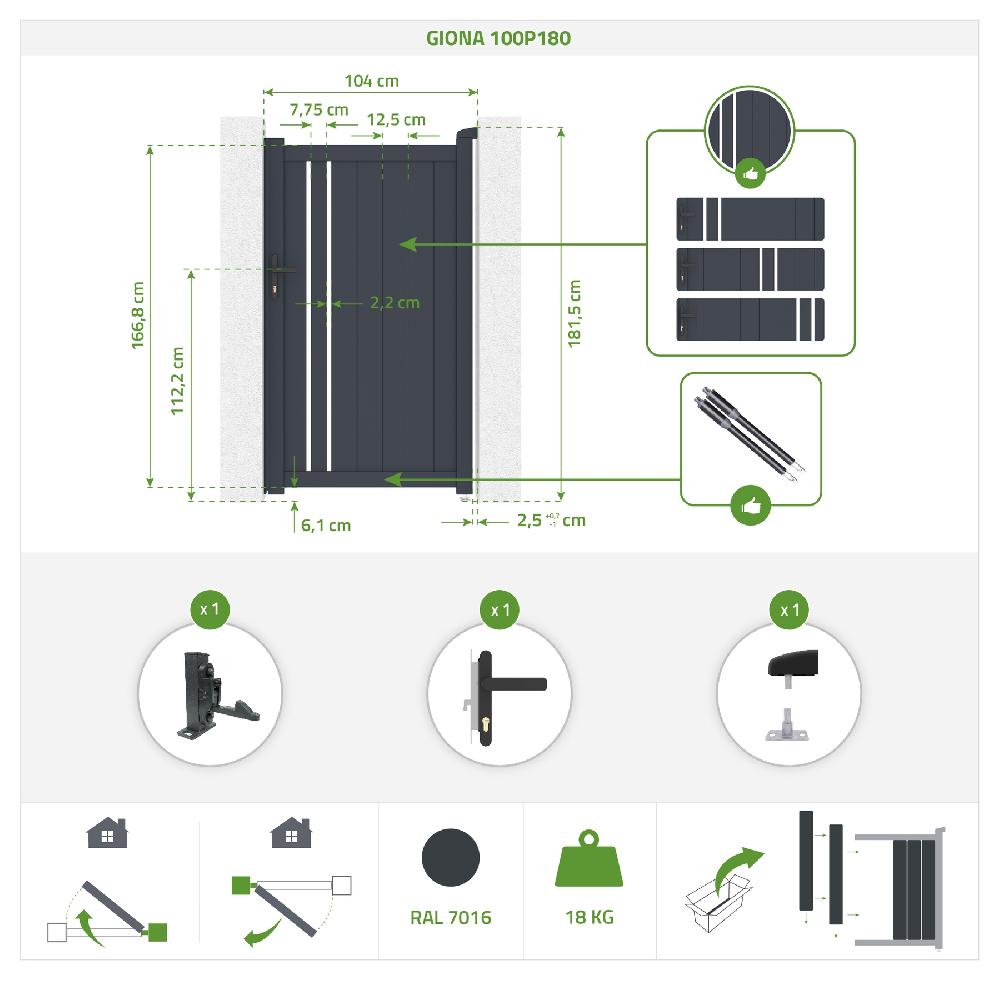 Puerta Peatonal De Aluminio 1m GIONA 100P180