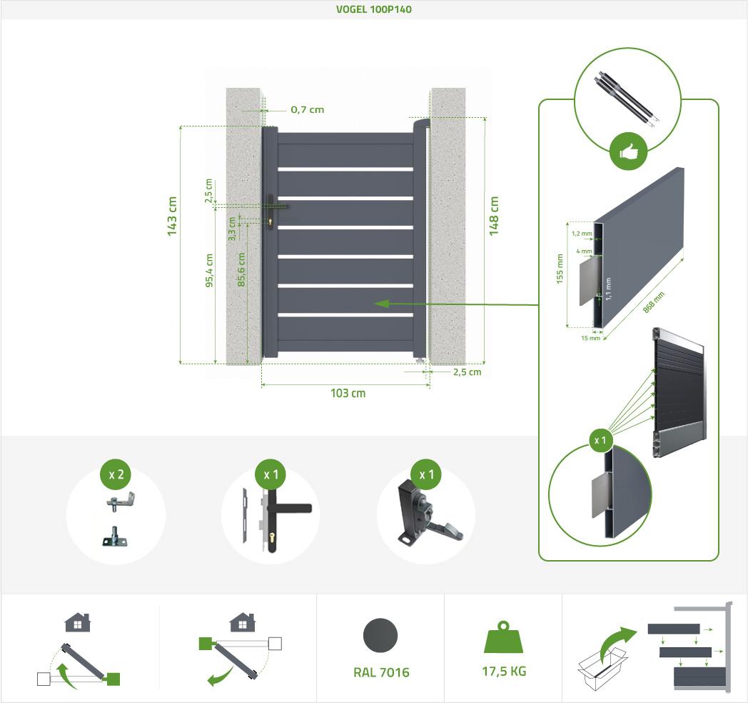 Puerta Peatonal Gris VOGEL 100P140