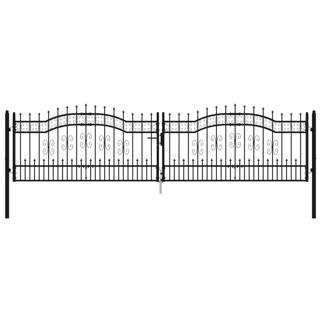 Puerta Y Lanza Superior Negro 406x151 Cm Acero Con Recubrimiento En Polvo