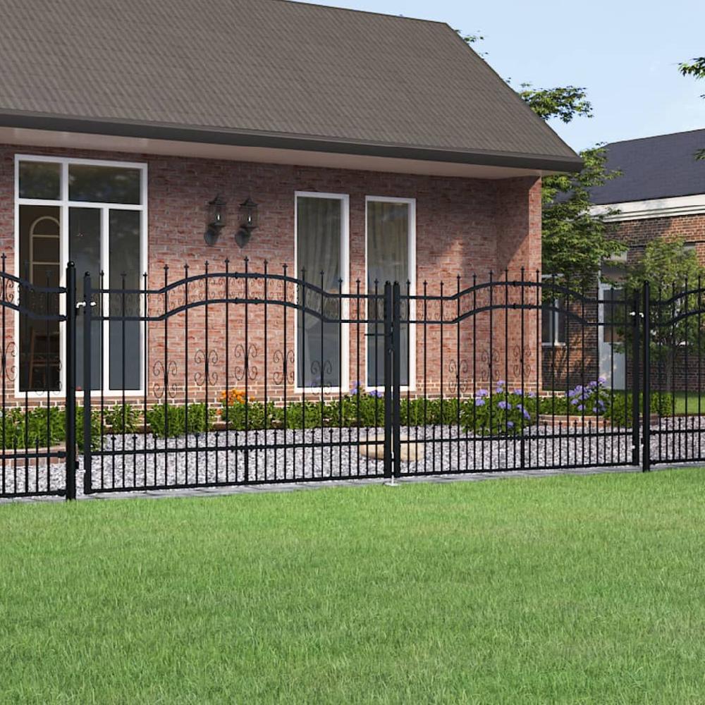 Puerta y lanza superior Negro 406x173 cm Acero con recubrimiento en polvo