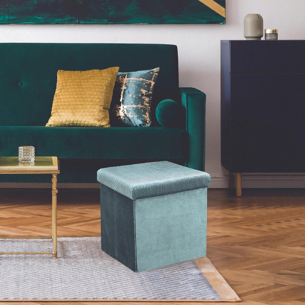 Puff Plegable Almacenaje Cuadrado Color Azul 38x38 Cm (anchoxalto)