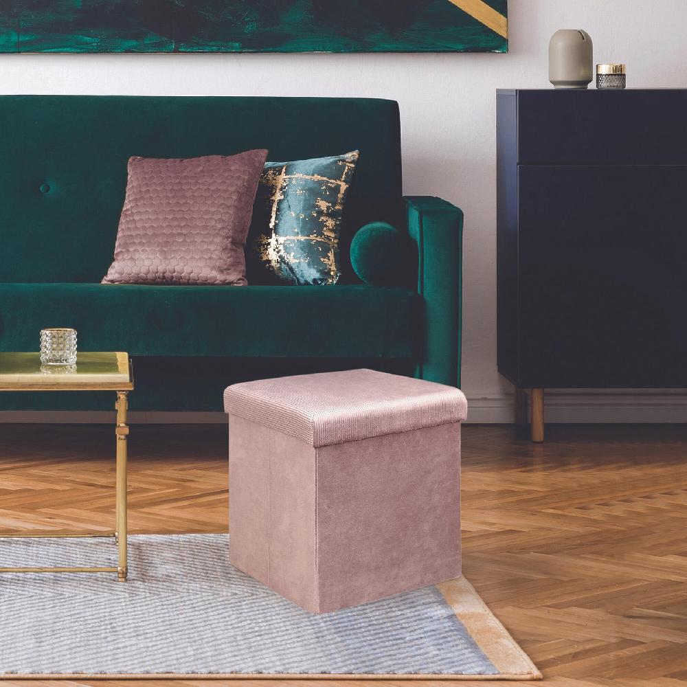 Puff Plegable Almacenaje Rectangular Color Rosa De 38 X38cm (anchoxalto)