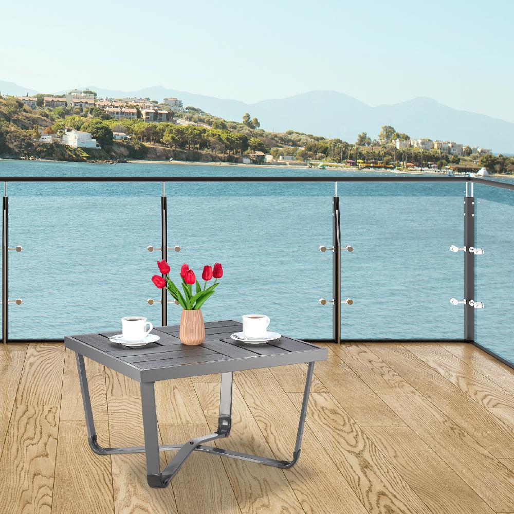 Relaxdays Mesa De Jardín 38x62x62cm Mesita Balcón Efecto Madera Plástico Y Acero Mesilla Terraza Y Exterior Negro