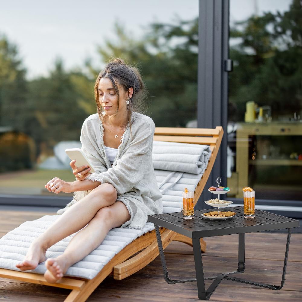 Relaxdays Mesa De Jardín 38x62x62cm Mesita Balcón Efecto Madera Plástico Y Acero Mesilla Terraza Y Exterior Negro