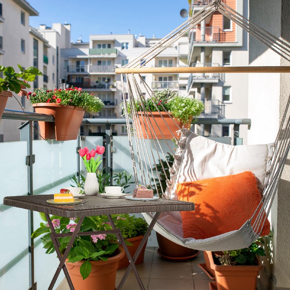 Relaxdays Mesa De Jardín Efecto Madera Cuadrada 74x78x78 Cm Mesita Balcón Plástico Metal Mesilla Exterior Gris