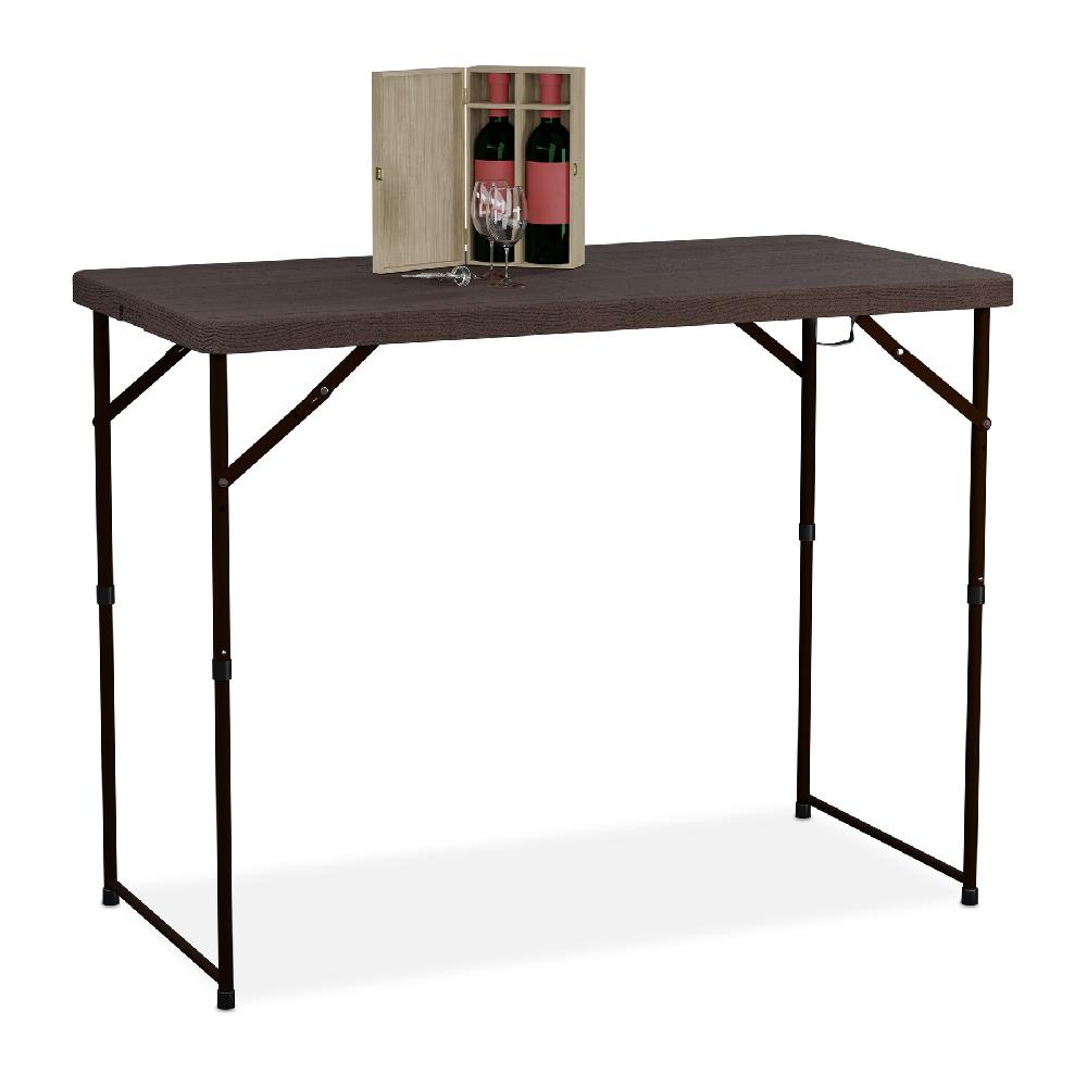 Relaxdays Mesa de Jardín Plegable 74x120x60 cm Plástico Acero Altura Variable 6 Personas Camping Exterior Marrón