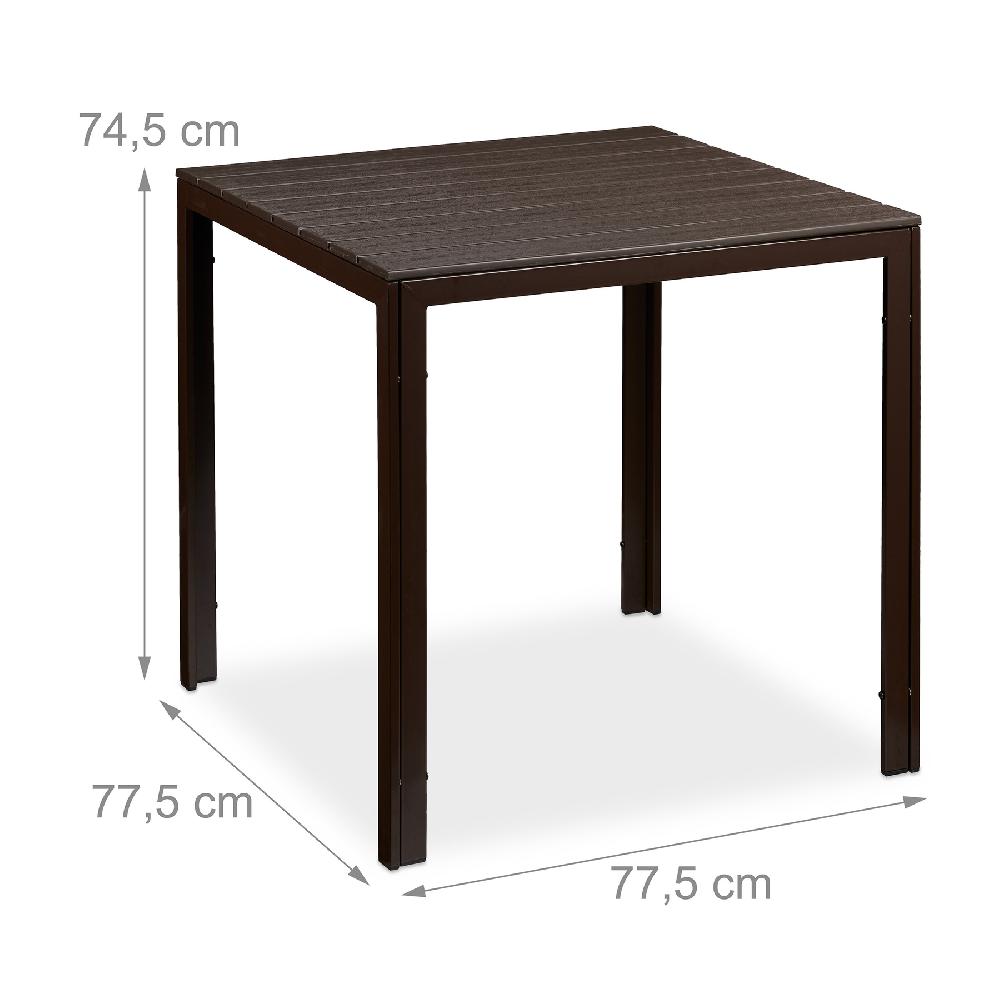 Relaxdays Mesa Jardín Cuadrada Efecto Madera Mesita Terraza Patio 74 5 X 77 5 X 77 5 Cm Mesilla Balcón Marrón