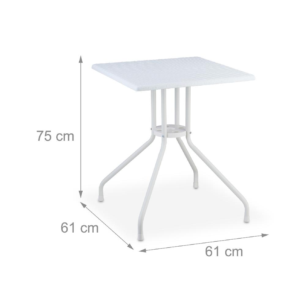 Relaxdays Mesa Jardín Cuadrada Efecto Ratán 75 X 61 X 61 Cm Mesita Balcón Plástico Y Acero Mesilla Exterior Blanco