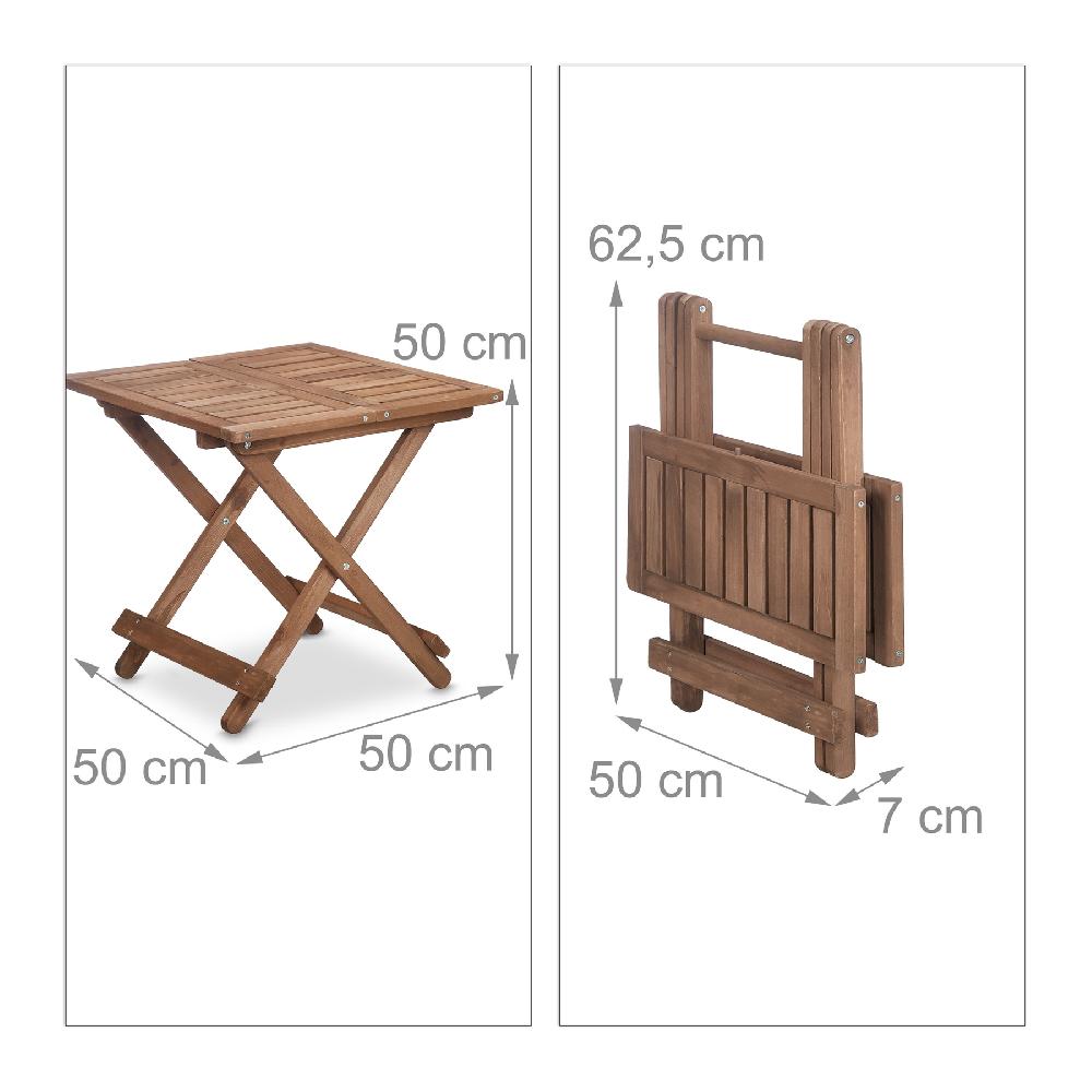 Relaxdays Mesa Plegable Madera Mesita Auxiliar Salón Balcón O Terraza Portátil Estable 50x50x50 Cm Marrón Oscuro