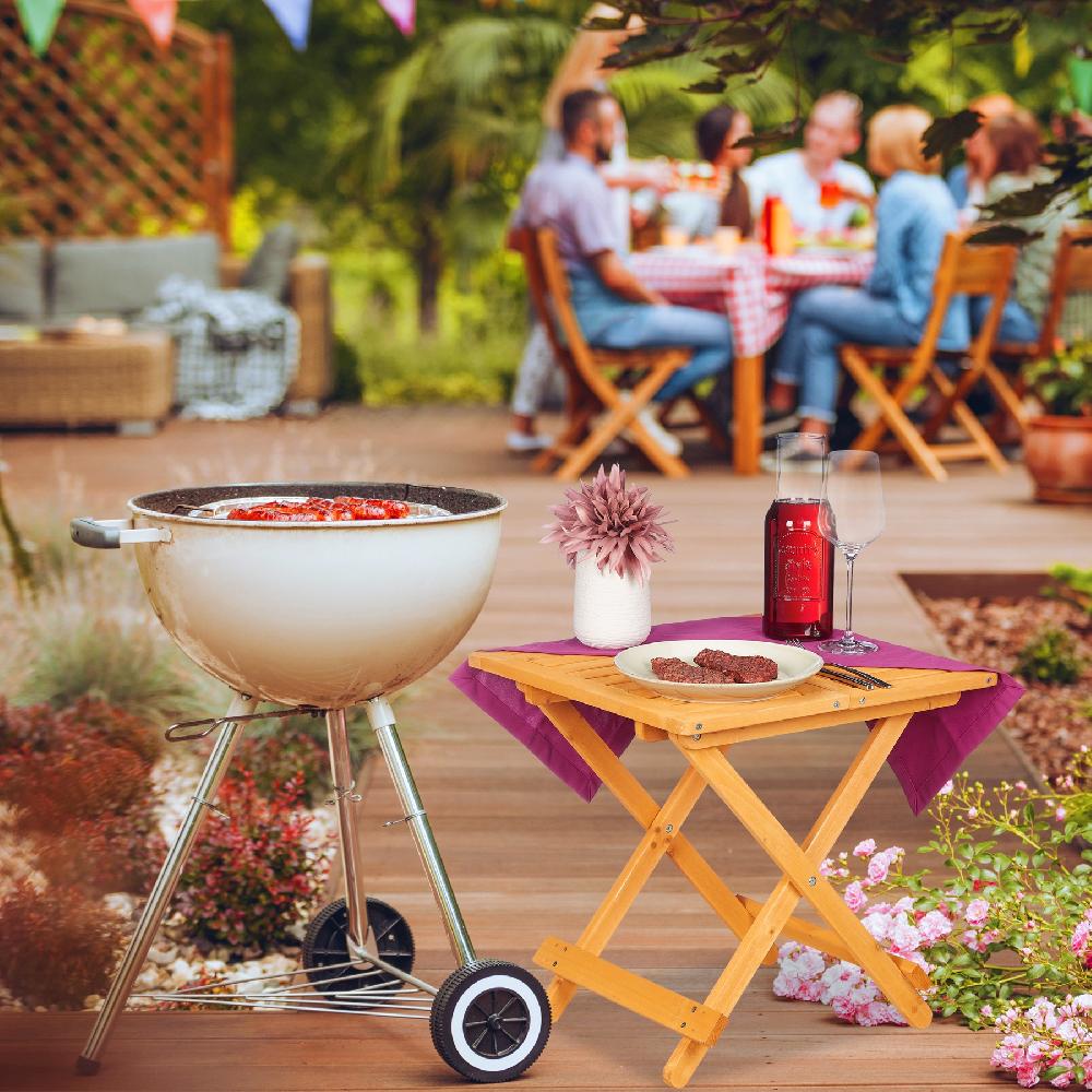 Relaxdays Mesa Plegable Madera Mesita Auxiliar Salón Balcón O Terraza Portátil Estable 50x50x50 Cm Color Natural