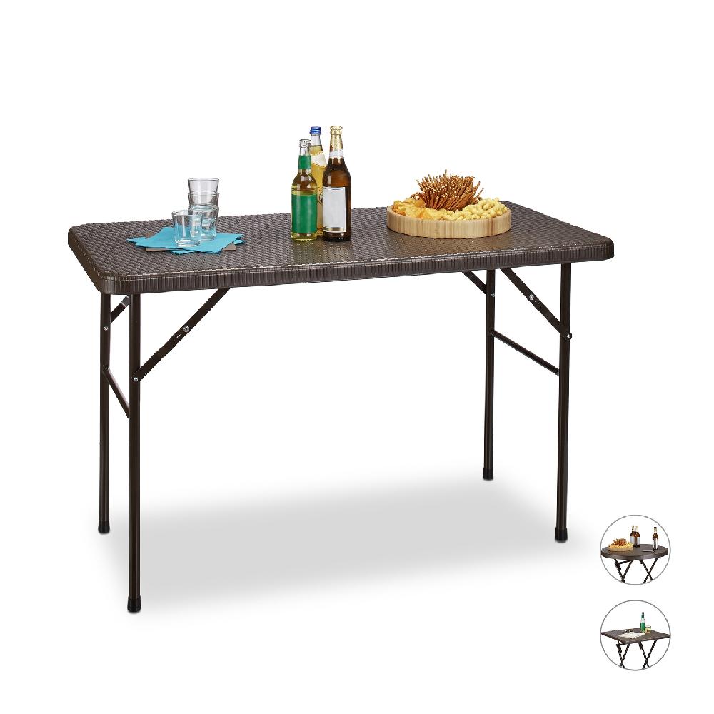 Relaxdays Mesa Terraza Plegable BASTIAN Cuadrada 74x61 5x61 5 Cm Efecto Ratán Para Exterior Mesita Jardín Marrón