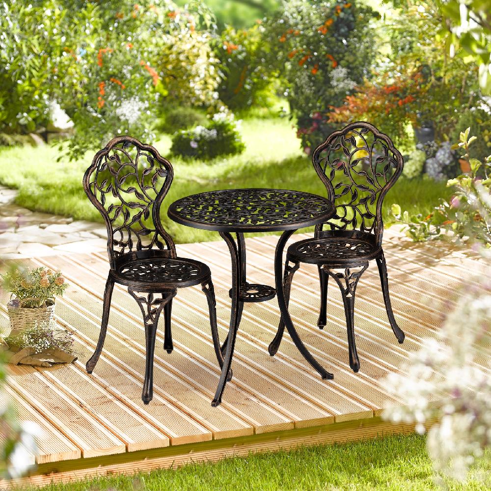 Relaxdays Mobili Da Balcone Set Da 3 Tavolino Con 2 Sedie Decorativi Alluminio Da Bistrot HxD: 65x60 Cm Bronzo