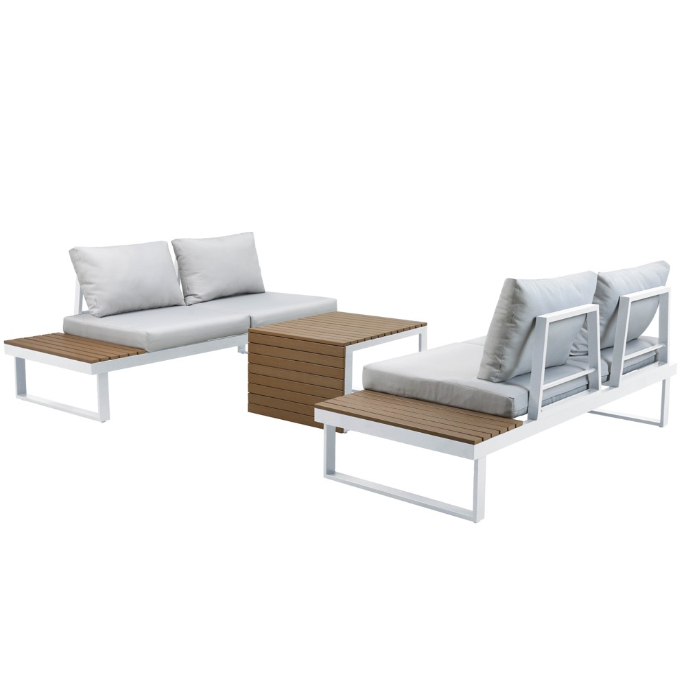 Rinconera ARENAL En Aluminio Blanco. Asiento Y Respaldo En Tejido Gris. Polywood Marrón