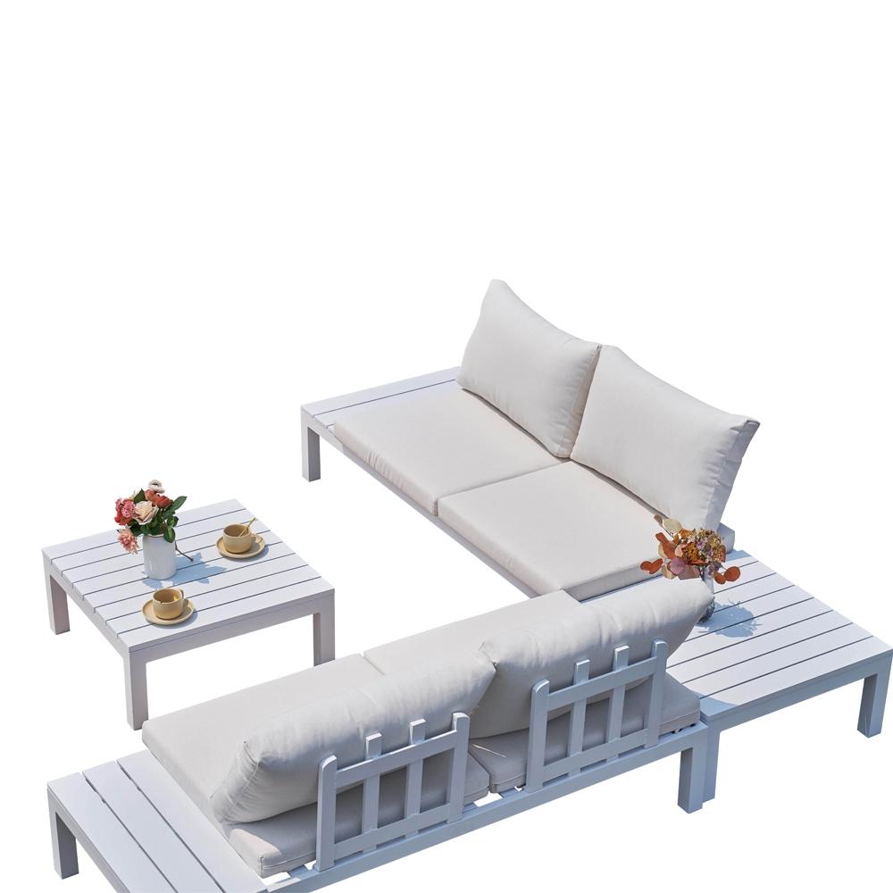 Rinconera TEIDE En Aluminio Con Lamas En Blanco. Asiento Y Respaldo En Tejido Blanco