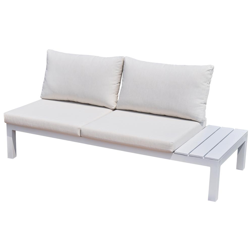 Rinconera TEIDE En Aluminio Con Lamas En Blanco. Asiento Y Respaldo En Tejido Blanco