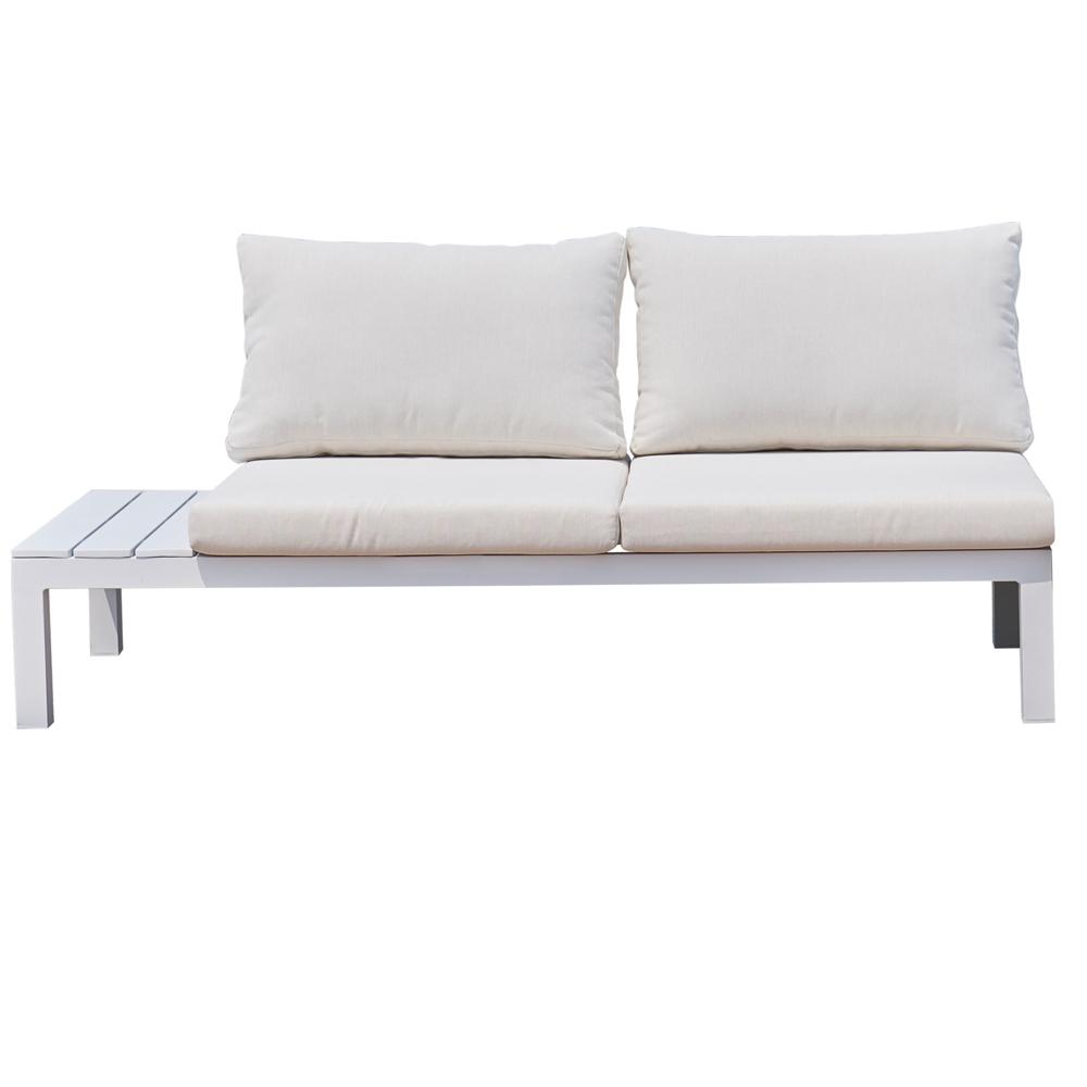 Rinconera TEIDE En Aluminio Con Lamas En Blanco. Asiento Y Respaldo En Tejido Blanco