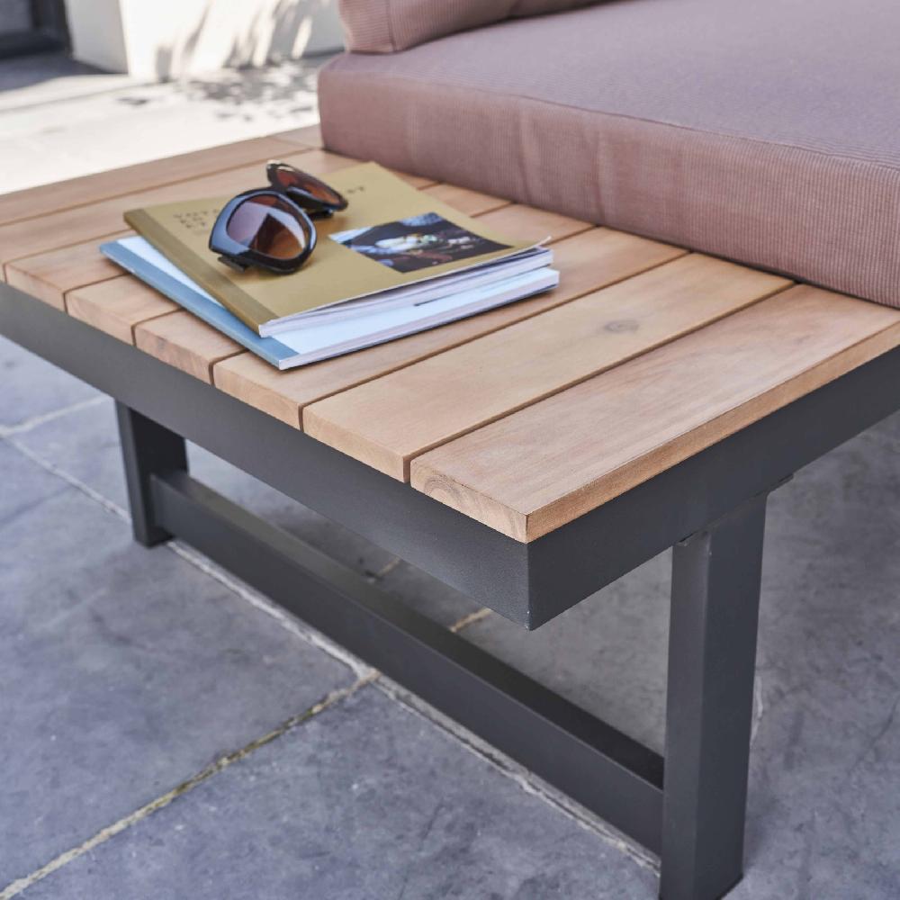 Sala De Jardín Baja De 6 Plazas En Aluminio Y Madera Color Topo