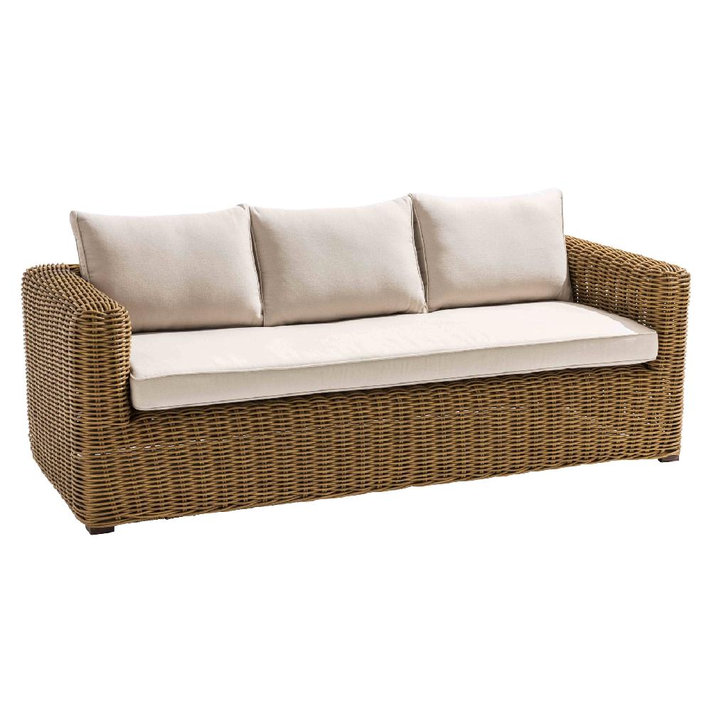 Sala De Jardín De 5 Plazas En Resina Trenzada Color Crema