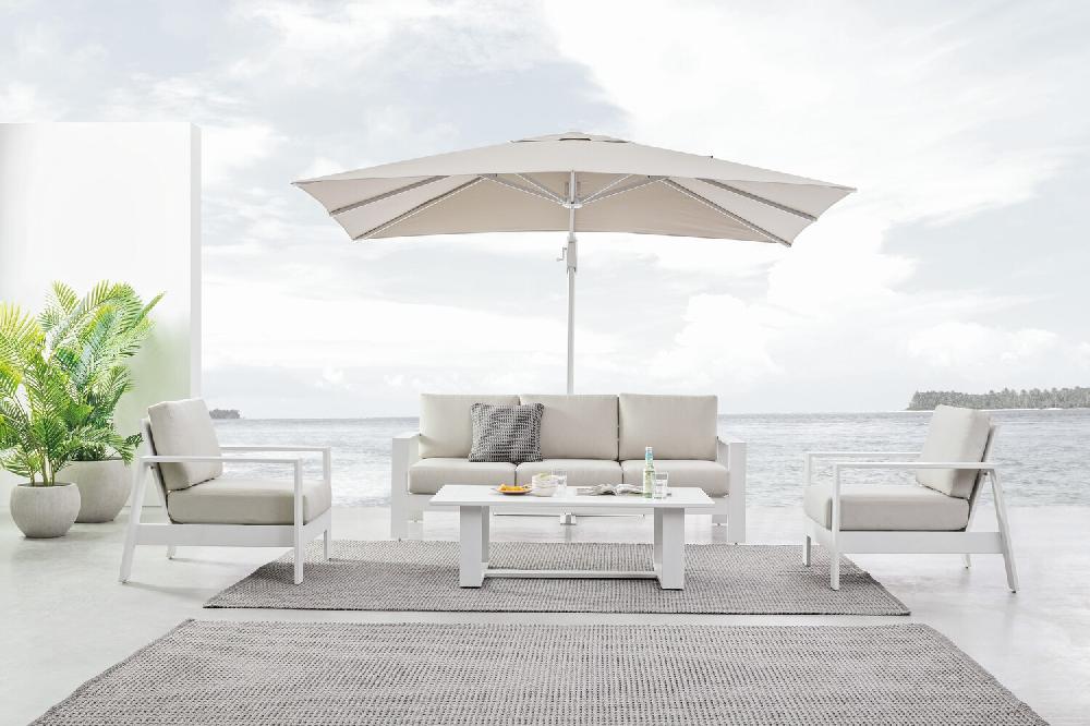 Salón Con Sillones Y Mesa Blanca "Baltic" Con Estructura De Aluminio Para Terraza Y Jardín