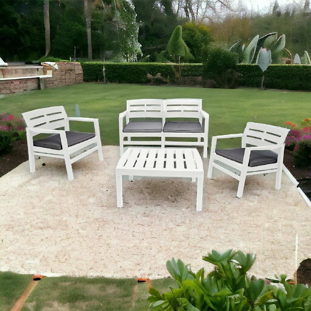 Salón de exterior Massa Conjunto de jardín con 2 sillones 1 sofá y 1 mesa de centro 100% Made in Italy