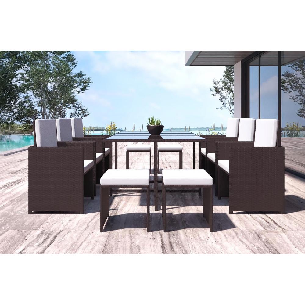 Salón De Jardín 10 Plazas De Resina Trenzada Marrón/blanco FLORIDA