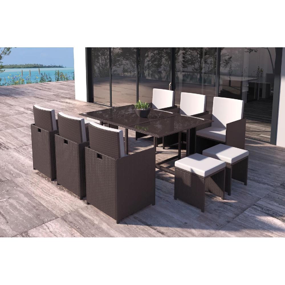 Salón De Jardín 10 Plazas De Resina Trenzada Marrón/blanco FLORIDA