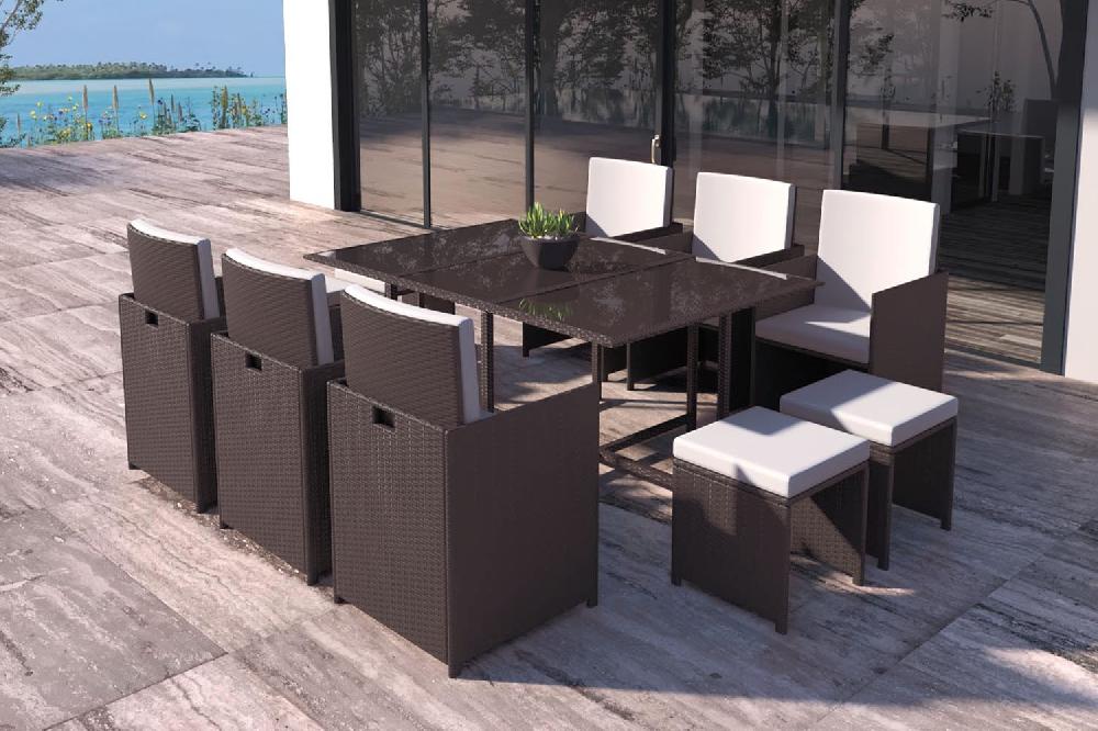 Salón de jardín 10 plazas de resina trenzada marrón/blanco FLORIDA