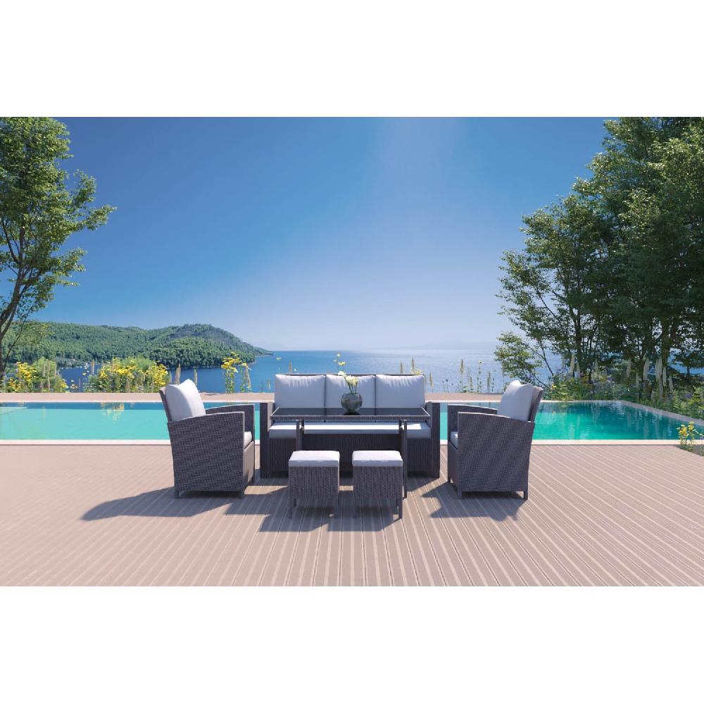 Salón De Jardín 7 Plazas De Resina Trenzada Gris MODENA