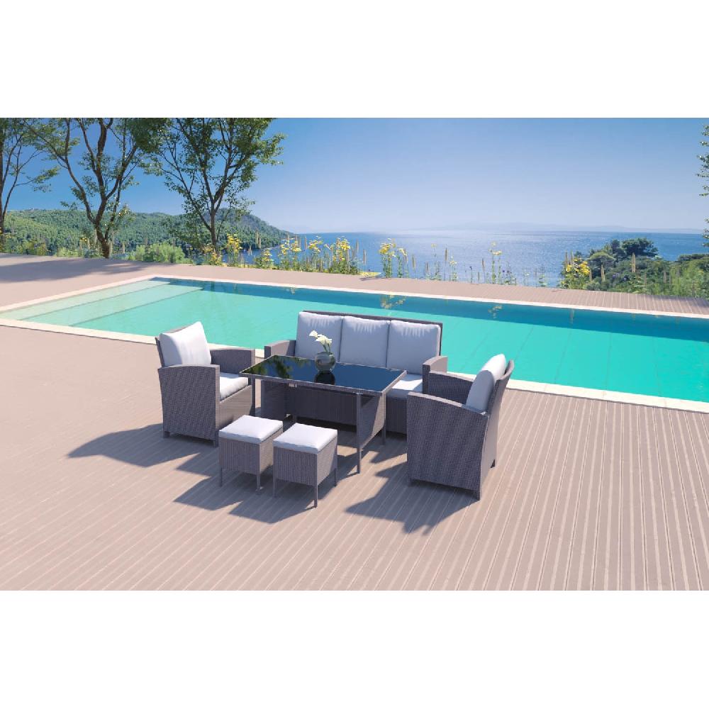 Salón De Jardín 7 Plazas De Resina Trenzada Gris MODENA