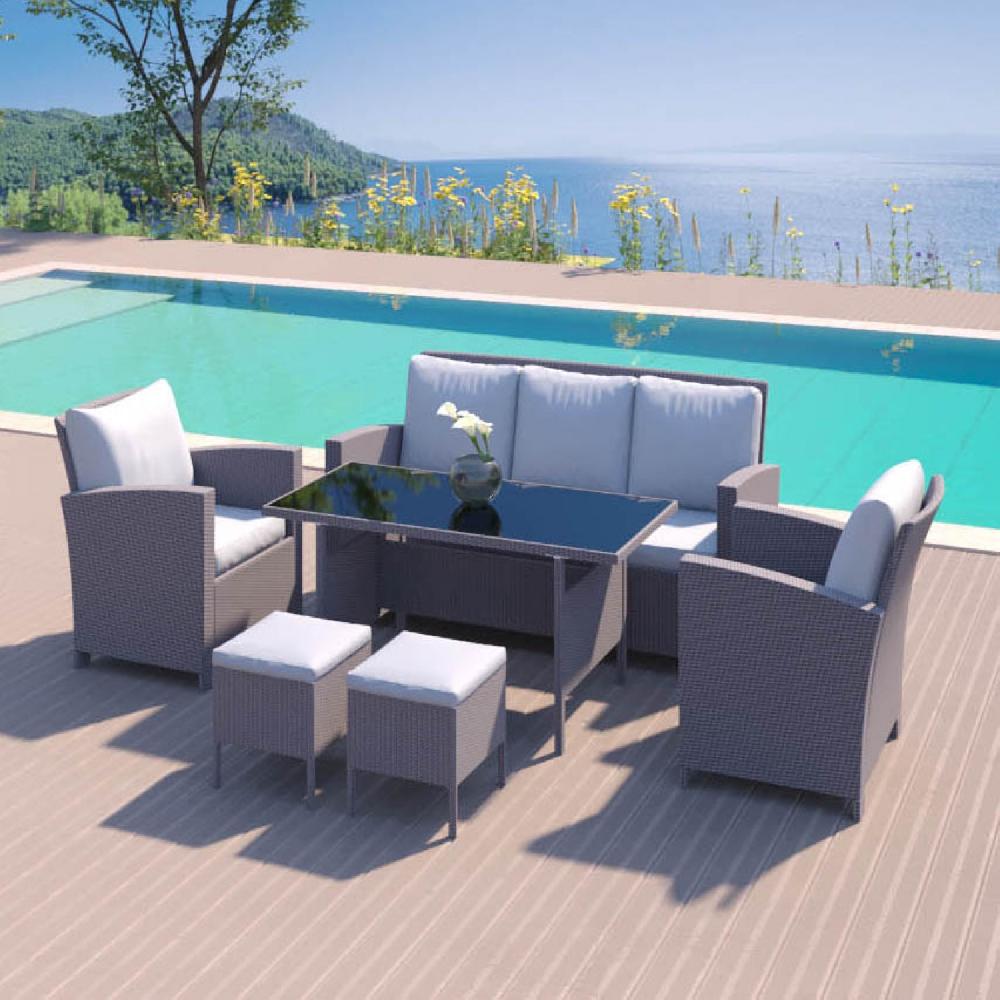Salón de jardín 7 plazas de resina trenzada gris MODENA