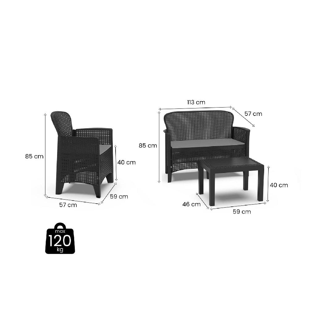 Salón De Jardín Alesandro Conjunto De Jardín Con 2 Sillones 1 Sofá Y 1 Mesa De Centro 100% Made In Italy Antracita