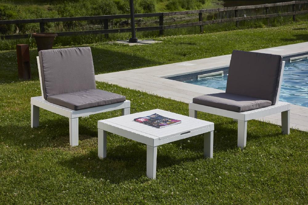 Salón De Jardín Dbaggi Conjunto De Jardín De 2 Asientos Con Respaldo Y 1 Módulo Multifunción Zona De Estar Con Cojines Blanco