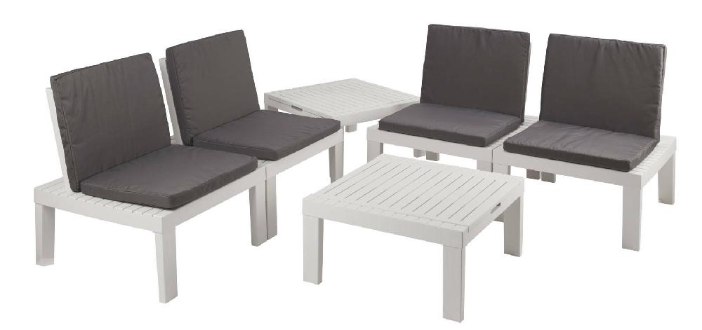 Salón de Jardín Dbaggi Conjunto de jardín de 2 asientos con respaldo y 1 módulo multifunción Zona de estar con cojines Blanco