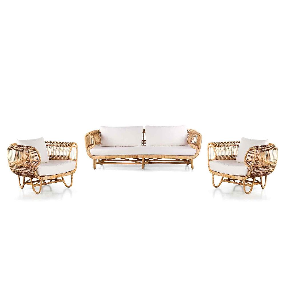 Salón de jardín de ratán natural con cojines crudo - Miles