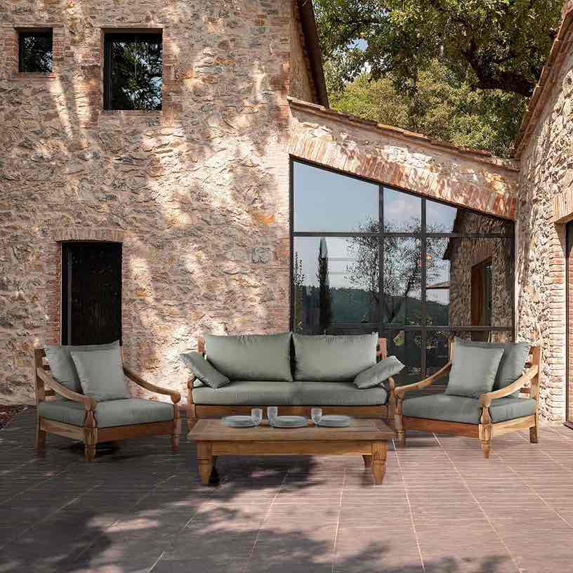 Salón De Jardín De Teca Natural Con Cojines Grises - Bagon