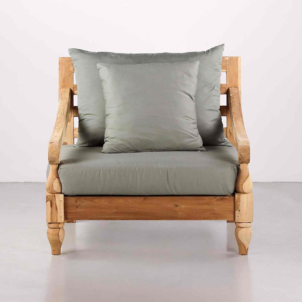 Salón De Jardín De Teca Natural Con Cojines Grises - Bagon