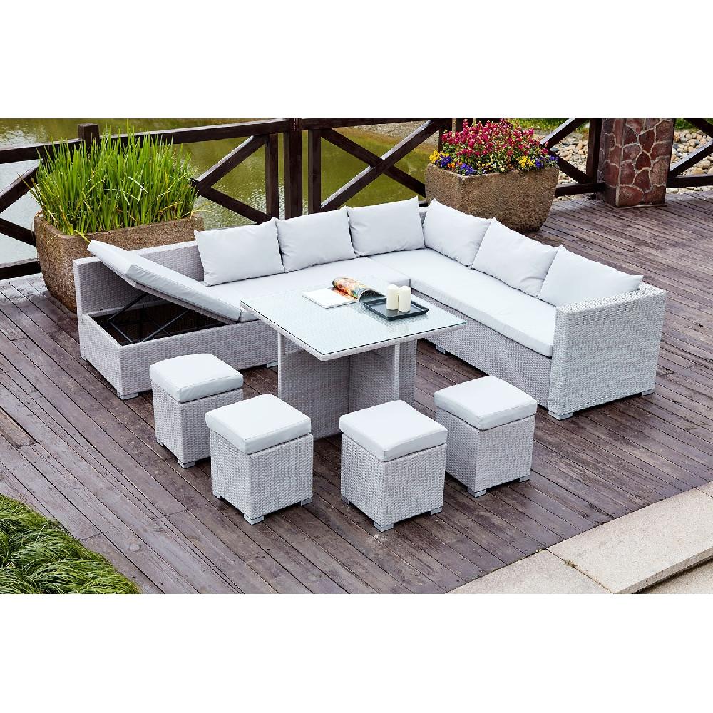 Salón De Jardín Encastrable 10 Plazas De Resina Trenzada Gris/gris FIDJI