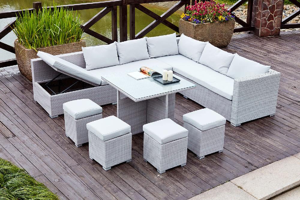 Salón de jardín encastrable 10 plazas de resina trenzada gris/gris FIDJI