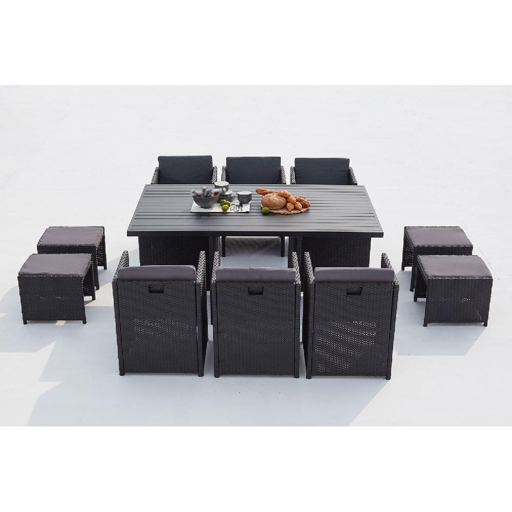 Salón De Jardín Encastrable 10 Plazas Resina Trenzada Y Alu Negro/gris SUNSET