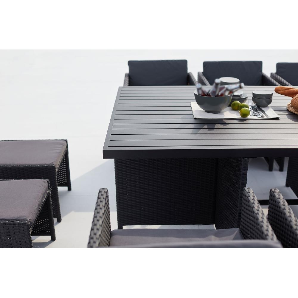 Salón De Jardín Encastrable 10 Plazas Resina Trenzada Y Alu Negro/gris SUNSET