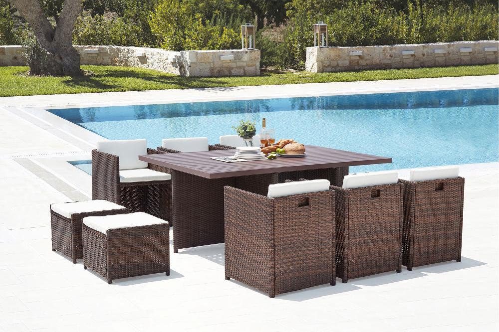 Salón De Jardín Encastrable 10 Plazas Resina Trenzada Y Alumarrón/blanco SUNSET