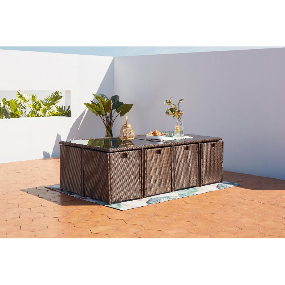 Salón De Jardín Encastrable 12 Plazas De Resina Trenzada Marrón/blanco MIAMI