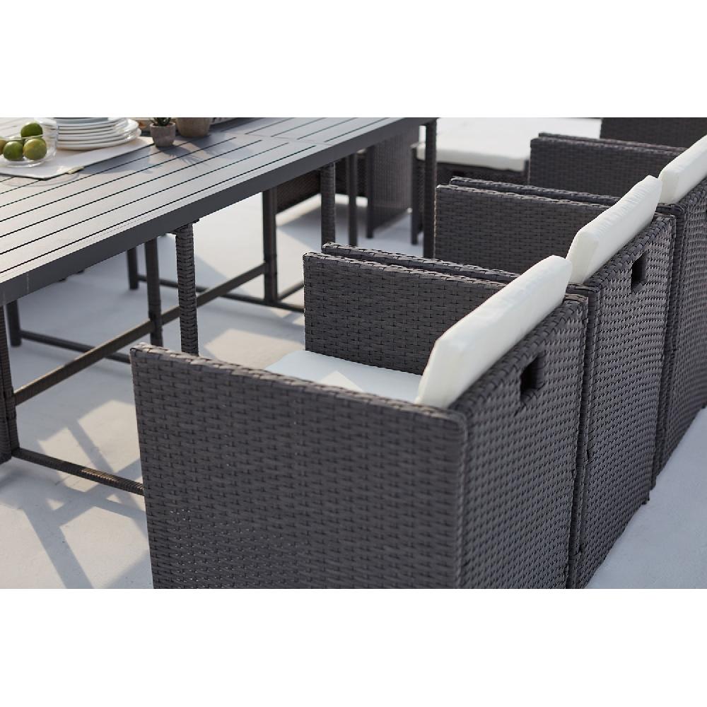 Salón De Jardín Encastrable 12 Plazas Resina Trenzada Y Alu Gris/blanco SUNSET