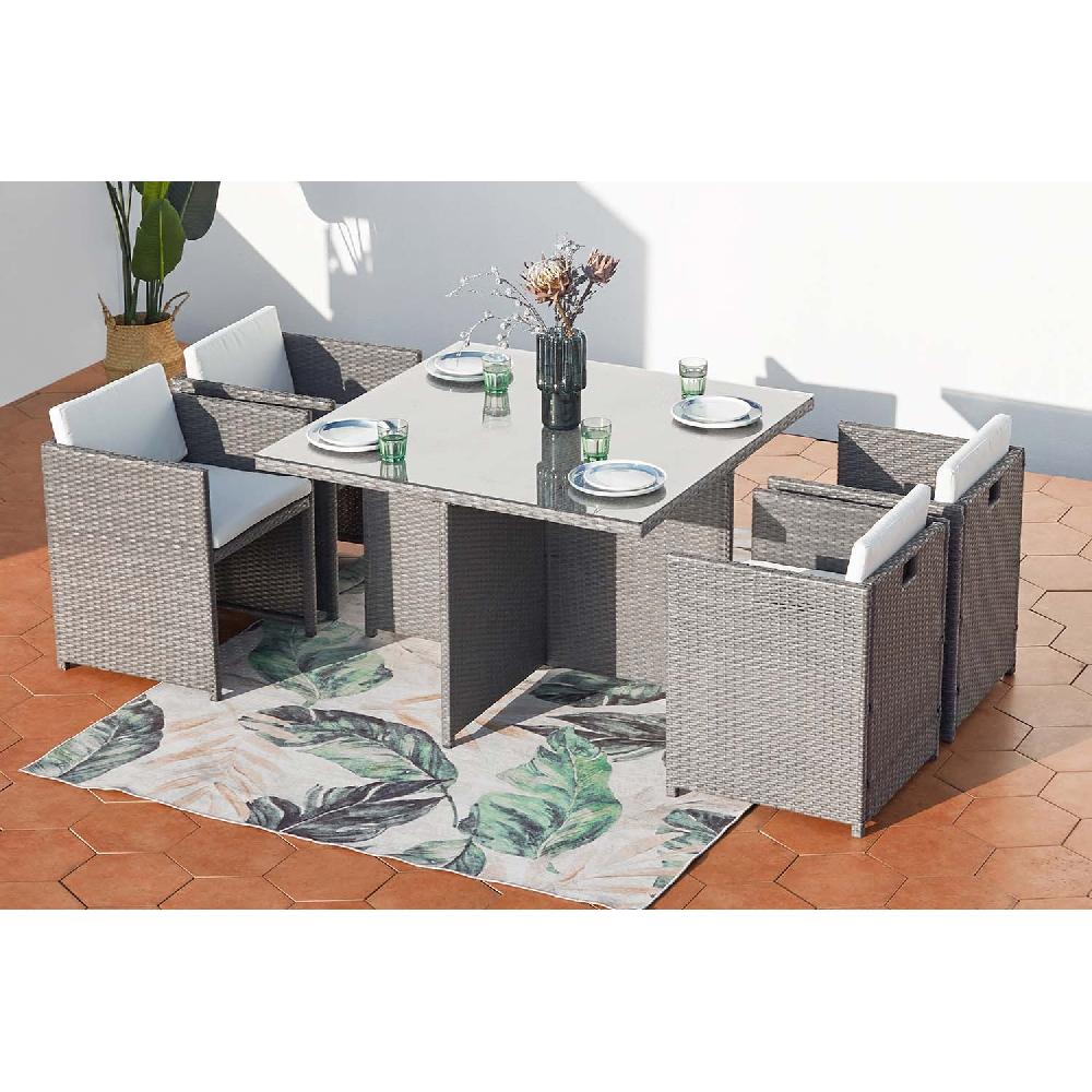 Salón De Jardín Encastrable 4 Plazas De Resina Trenzada Gris/blanco MIAMI